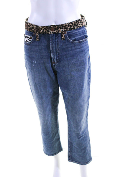 Veronica Beard Womens Cotton Denim Animal Print High-Rise Jeans Blue Size 28