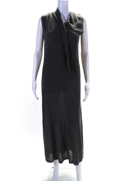 Zara Womens Tie Neck Sleeveless Maxi Sweater Dress Gray Size Large