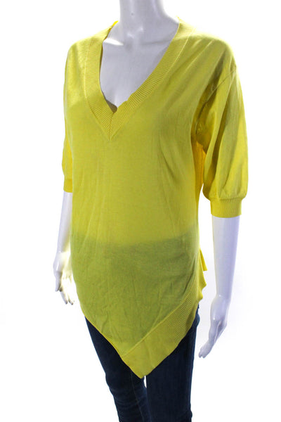 Malo Womens Cotton Knit Half Sleeve Asymmetrical Hem V-Neck Top Yellow Size 42
