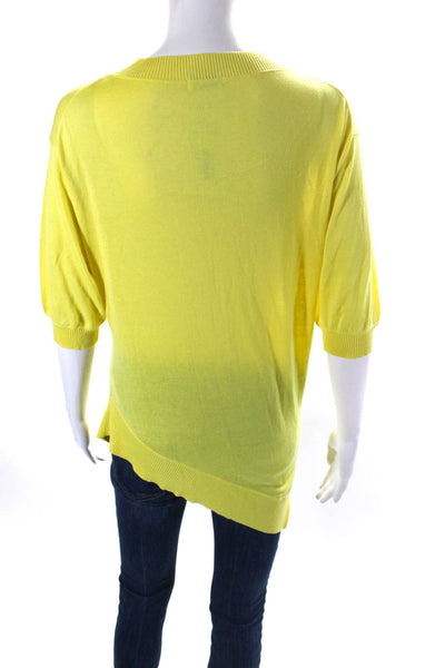 Malo Womens Cotton Knit Half Sleeve Asymmetrical Hem V-Neck Top Yellow Size 42
