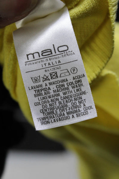 Malo Womens Cotton Knit Half Sleeve Asymmetrical Hem V-Neck Top Yellow Size 42