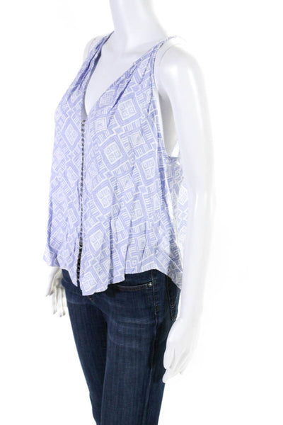 Saylor Womens Lilac Printed Beaded V-Neck Sleeveless Blouse Top Size S