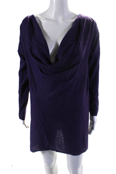 Eileen Fisher Womens Alpaca Long Sleeve Cowl Neck Knit Dress Purple Size XS
