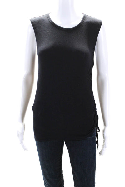 Theory Womens Black Crew Neck Ruched Tie Side Sleeveless Blouse Top Size S