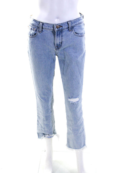 J Brand for Theory Womens Cotton Blend Distressed Mid-Rise Jeans Blue Size 26