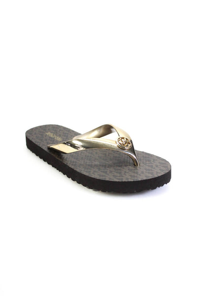 MICHAEL Michael Kors Womens Brown Gold MK FLIP FLOP Shoes Size 5M