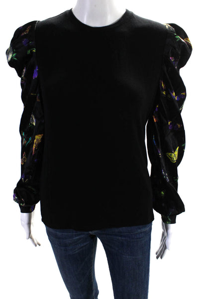 Generation Love Womens Silk Jersey Knit Butterfly Print Shirt Top Black Size XS