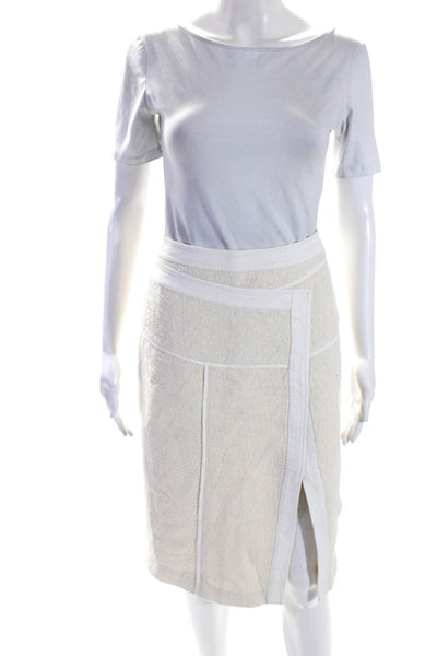 BCBGMAXAZRIA Womens White Cotton Textured Slit Knee Length Pencil Skirt Size 2