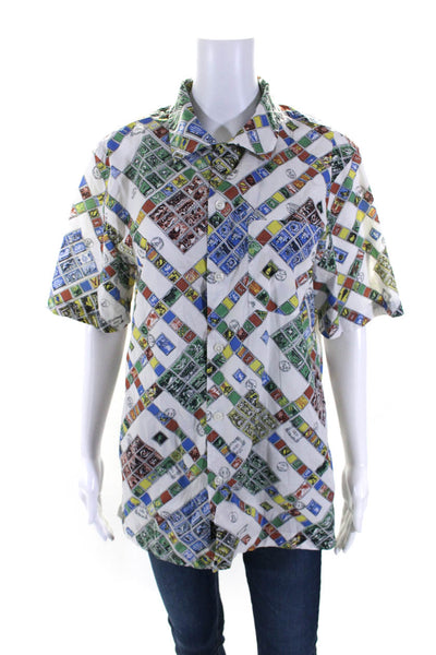 Todd Snyder Womens Cotton Stamp Graphic Print Button Down Top Multicolor Size M