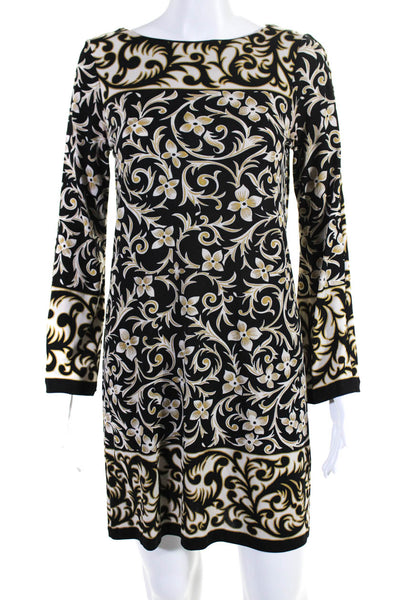Nicole Miller Collection Womens Silk Floral Print Long Sleeve Dress Gold Size P