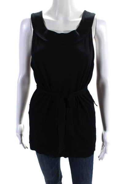 Milly Of New York Womens Navy Off Shoulder Sleeveless Belt Blouse Top Size L