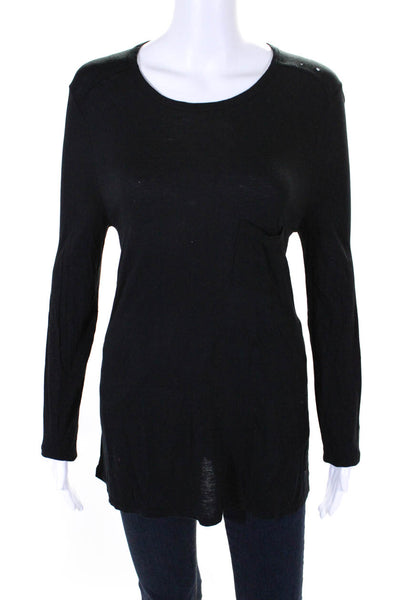 T Alexander Wang Women's Round Neck Long Sleeves Basic T-Shirt Black Size XS