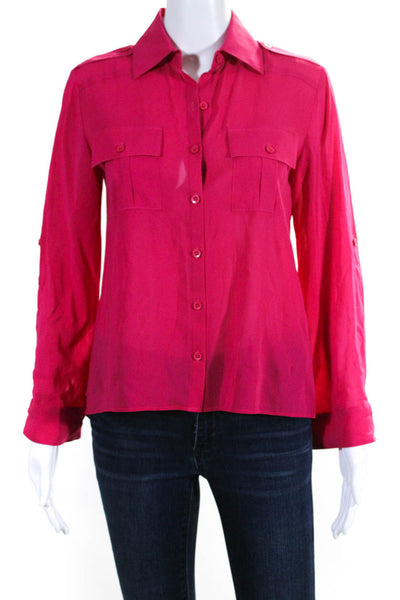 Alice + Olivia Womens Silk Long Sleeve Collared Button Down Blouse Pink Size XS