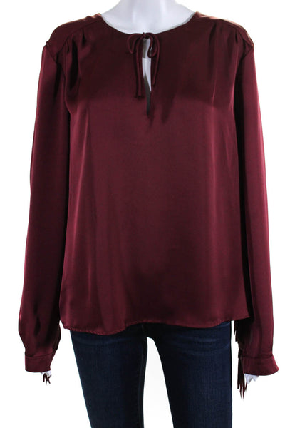 Brochu Walker Womens Long Sleeve Fringe Satin Tie Neck Top Blouse Red Size Large