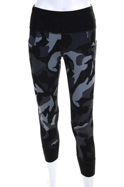 Athleta Womens Mid Rise Stretch Knit Printed Cropped Leggings Black Gray Size XS