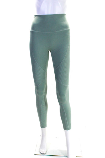 PE Nation Womens Elastic Waist Ribbed Textured Athletic Leggings Green Size M