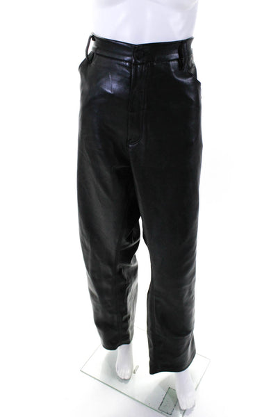 Good American Womens Faux Leather High Rise Straight Leg Pants Black Size 22