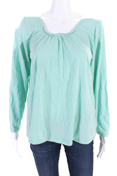 Eileen Fisher Womens Mint Green Cotton Scoop Neck Long Sleeve Blouse Top Size M