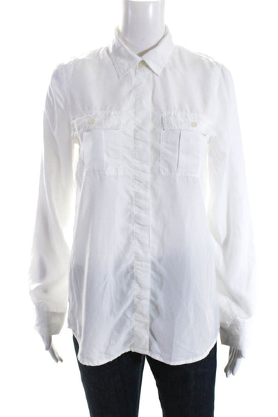 C Wonder Women's Collared Long Sleeves Button Down Shirt White Size S