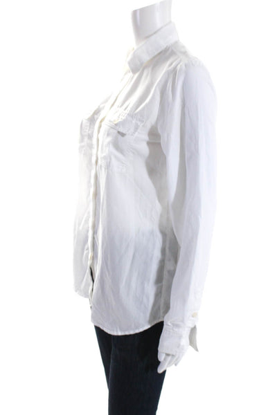 C Wonder Women's Collared Long Sleeves Button Down Shirt White Size S