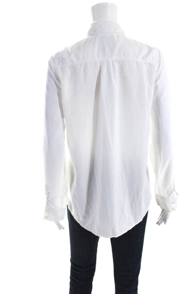 C Wonder Women's Collared Long Sleeves Button Down Shirt White Size S
