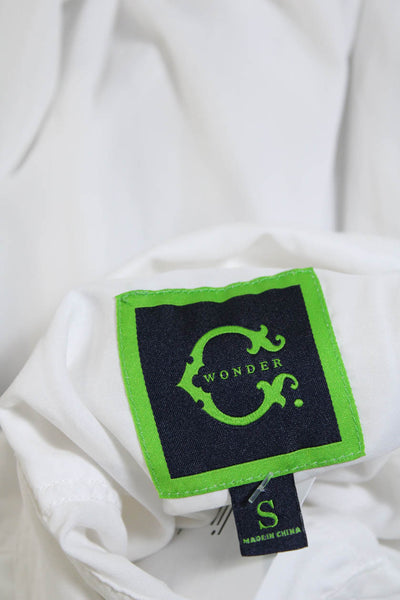 C Wonder Women's Collared Long Sleeves Button Down Shirt White Size S