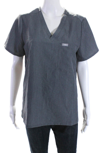 Figs Womens Short Sleeve V Neck Pocket Front Boxy Shirt Gray Size Medium