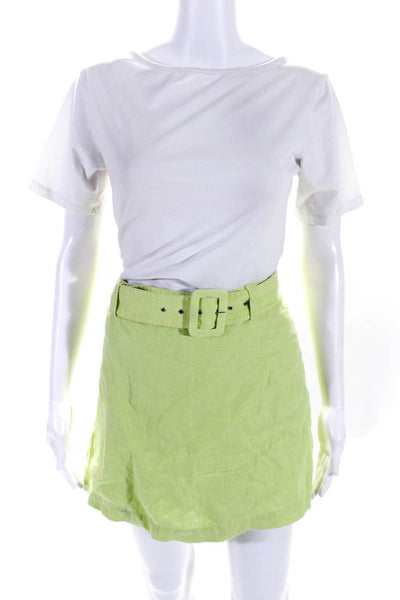 Faithfull The Brand Womens Linen Belted A Line Mini Skort Lime Green Size 8