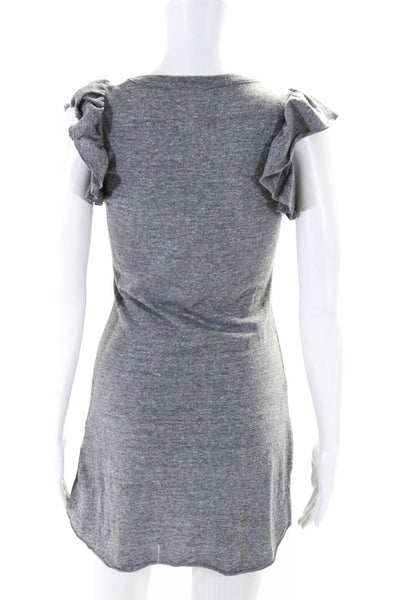 Chaser Womens Ruffled Short Sleeves Shirt Dress Gray Cotton Size Extra Small