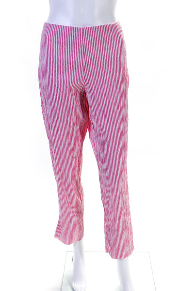 Nenah Womens Striped Print Mid Rise Straight Leg Trousers Pink White Size XL