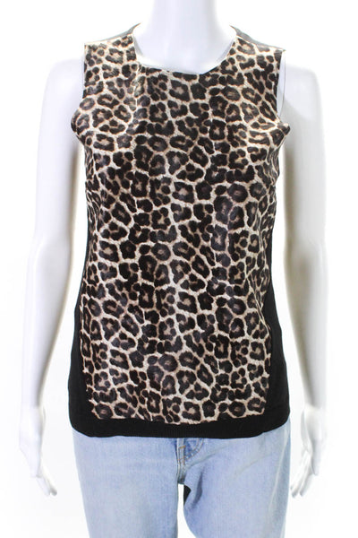 Intermix Womens Leopard Print Sleeveless Crewneck Knit Top Brown Black Size M