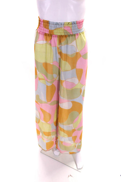 Beach Riot Womens Abstract Print Smocked Waist Wide Leg Pants Multicolor Size XL