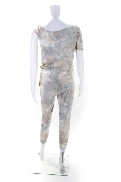 Philanthropy Womens Cotton Tie Dye Short Sleeve Drawstring Jumpsuit Gray Size S