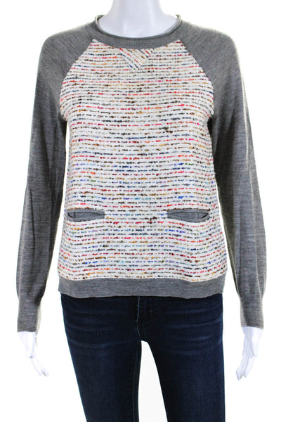 J Crew Womens Knit Boucle Crew Neck Long Sleeve Sweater Top Gray White Size XS