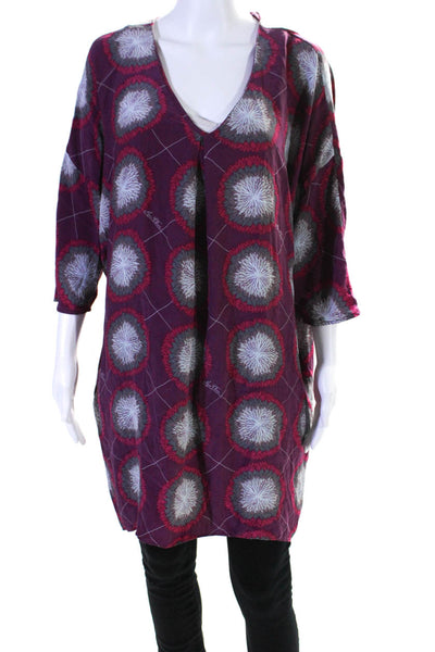 Marie Oliver Womens Spotted Floral Print Short Sleeve Blouse Top Purple Size M
