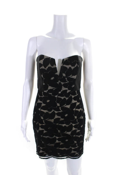 Mason Womens Mesh Lace Leather Strapless Mini Sheath Dress Black Size 2
