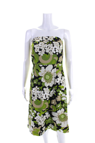 J Crew Womens Strapless Pique Floral Sheath Dress Navy Green Beige Size 8