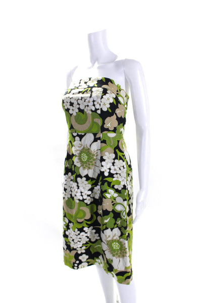 J Crew Womens Strapless Pique Floral Sheath Dress Navy Green Beige Size 8
