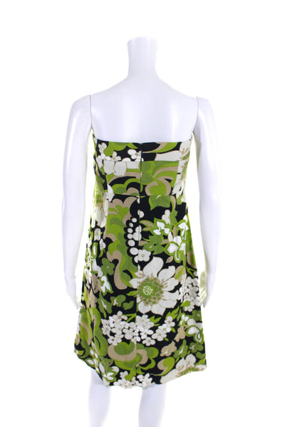 J Crew Womens Strapless Pique Floral Sheath Dress Navy Green Beige Size 8