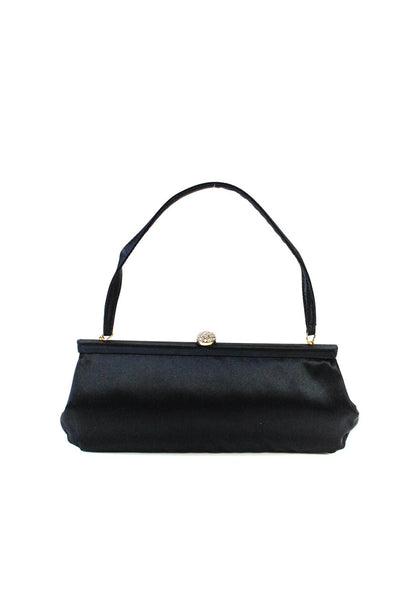Nordstrom Womens Satin Rhinestone Kiss Lock Clutch Bag Black Size S