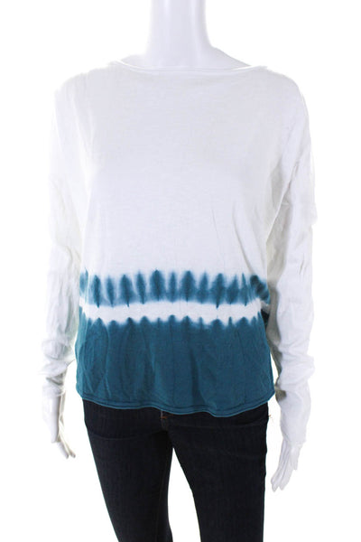 Vince Womens Cotton Tie Dye Print Long Sleeve Round Neck T-Shirt White Size S