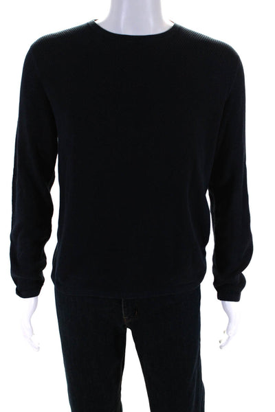 Theory Womens Navy Blue Cotton Crew Neck Long Sleeve Sweater Top Size L