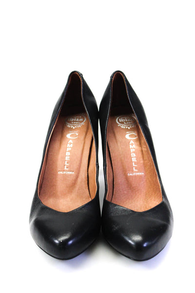 Jeffrey Campbell Womens Leather Round Toe Slip-On Cone Heels Pumps Black Size 9