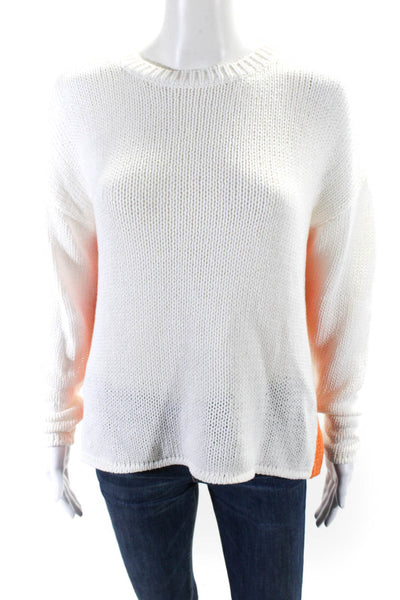Hiho Womens White Orange Cotton Knit Color Block Long Sleeve Sweater Top Size XS