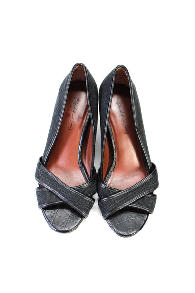 Elizabeth and James Womens Cross Strap Slide On Wedge Pumps Black Size 6 B