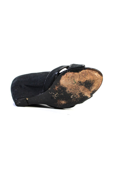 Elizabeth and James Womens Cross Strap Slide On Wedge Pumps Black Size 6 B