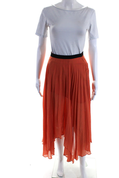 W118 By Walter Baker Women's  Asymmetrical Pleated Maxi Skirt Orange Size XS