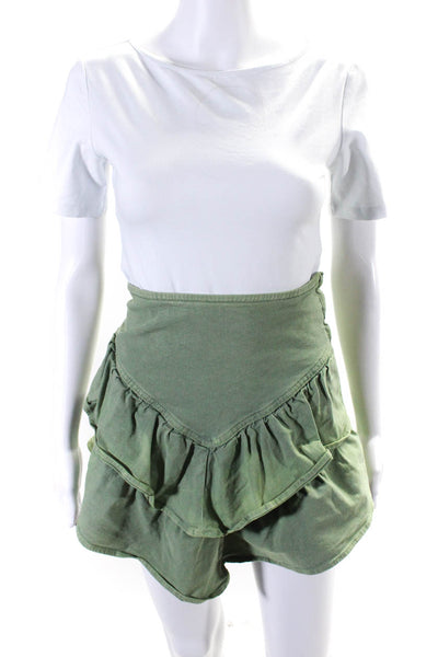 Mother Women's Asymmetrical Ruffe Tiered Mini Skirt Olive Green Size 28