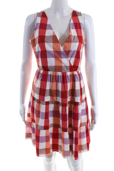 J Crew Women's V-Neck Sleeveless Tiered Tiered Multicolor Plaid Mini Dress Size