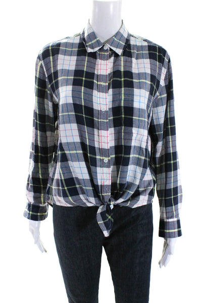 Equipment Femme Women's Cotton Long Sleeves Button Down Plaid Shirt Size S